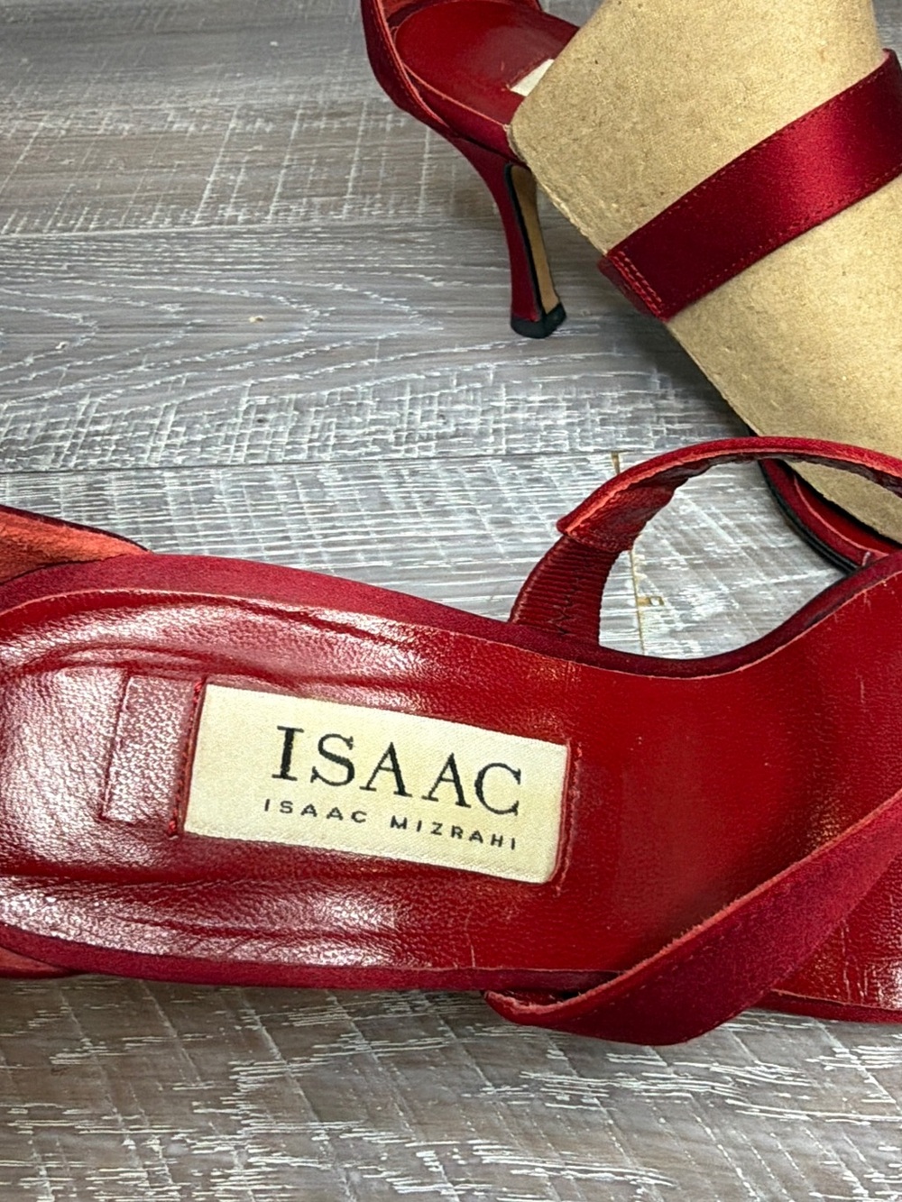 Isaac Mizrahi Red Satin Strappy Buckle Sandals - Picture 6 of 7
